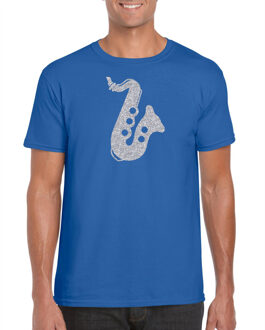 Bellatio Decorations Zilveren saxofoon / muziek t-shirt / kleding blauw heren