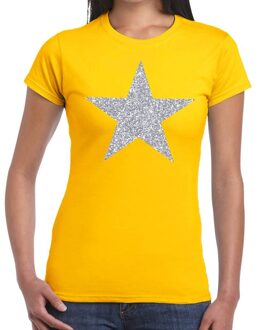 Bellatio Decorations Zilveren ster glitter t-shirt geel dames XS