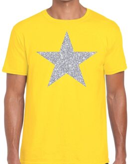 Bellatio Decorations Zilveren ster glitter t-shirt geel heren L