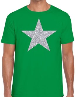 Bellatio Decorations Zilveren ster glitter t-shirt groen heren 2XL