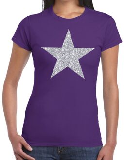 Bellatio Decorations Zilveren ster glitter t-shirt paars dames XS