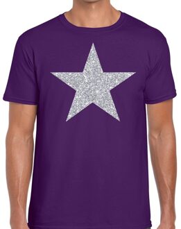 Bellatio Decorations Zilveren ster glitter t-shirt paars heren 2XL