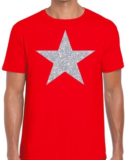 Bellatio Decorations Zilveren ster glitter t-shirt rood heren 2XL