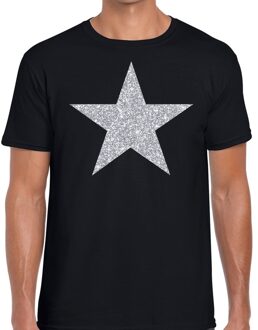 Bellatio Decorations Zilveren ster glitter t-shirt zwart heren 2XL