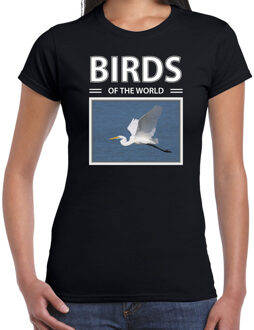 Bellatio Decorations Zilverreigers t-shirt met dieren foto birds of the world zwart voor dames