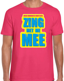 Bellatio Decorations Zing met me mee foute party shirt roze heren 2XL