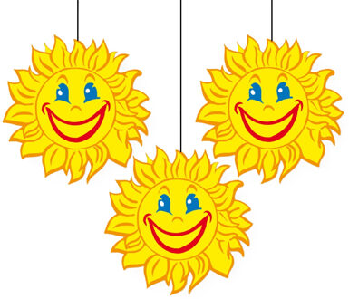 Bellatio Decorations Zomer/lente feest thema zonnetjes versiering - 3x - Dia 28 cm - karton - feestartikelen
