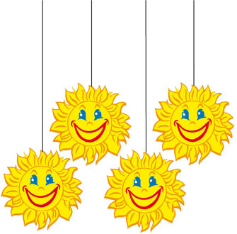 Bellatio Decorations Zomer/lente feest thema zonnetjes versiering - 4x - Dia 28 cm - karton - feestartikelen