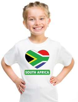 Bellatio Decorations Zuid afrika kinder t-shirt met zuid afrikaanse vlag in hart wit jongens en meisjes l (146-152)