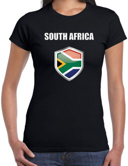 Bellatio Decorations Zuid Afrika landen supporter t-shirt met Zuid Afrikaanse vlag schild zwart dames