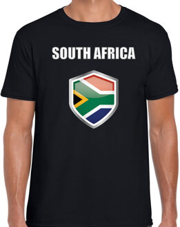 Bellatio Decorations Zuid Afrika landen supporter t-shirt met Zuid Afrikaanse vlag schild zwart heren