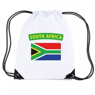 Bellatio Decorations Zuid Afrika nylon rijgkoord rugzak/ sporttas wit met Zuid Afrikaanse vlag