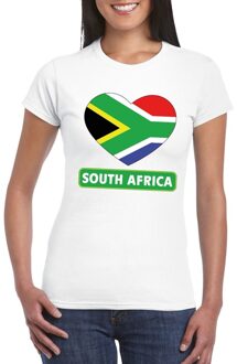 Bellatio Decorations Zuid afrika t-shirt met zuid afrikaanse vlag in hart wit dames l