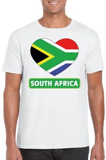 Bellatio Decorations Zuid afrika t-shirt met zuid afrikaanse vlag in hart wit heren 2xl