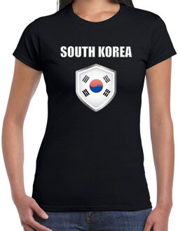 Bellatio Decorations Zuid Korea landen supporter t-shirt met Zuid Koreaanse vlag schild zwart dames