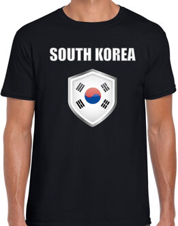 Bellatio Decorations Zuid Korea landen supporter t-shirt met Zuid Koreaanse vlag schild zwart heren