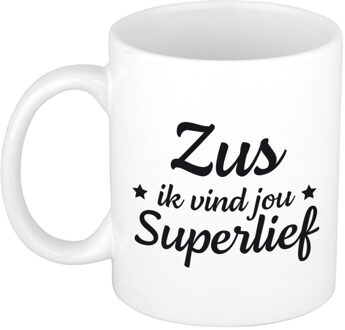 Bellatio Decorations Zus ik vind jou super lief cadeau mok / beker wit 300 ml - Cadeau mokken - feest mokken