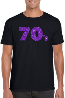 Bellatio Decorations Zwart 70s t-shirt met paarse glitters heren S - Feestshirts