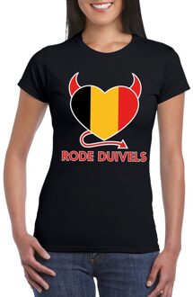 Bellatio Decorations Zwart Belgie rode duivels hart supporter shirt dames L