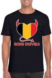 Bellatio Decorations Zwart Belgie rode duivels hart supporter shirt heren L