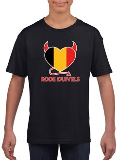 Bellatio Decorations Zwart Belgie rode duivels hart supporter shirt kinderen - Belgisch shirt jongens en meisjes M (134-140)