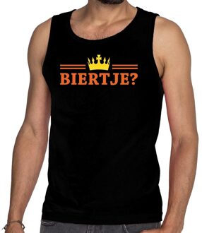 Bellatio Decorations Zwart Biertje en kroon tanktop / mouwloos shirt heren - Zwart Koningsdag kleding 2XL