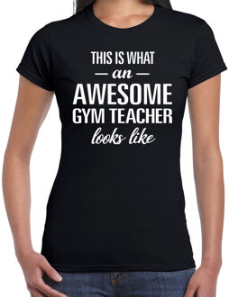 Bellatio Decorations Zwart cadeau t-shirt awesome gym teacher / geweldige gymleraar voor dames 2XL