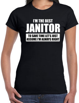 Bellatio Decorations Zwart cadeau t-shirt I'm the best Janitor / ik ben de beste congierge voor dames 2XL