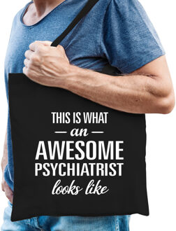 Bellatio Decorations Zwart cadeau tas awesome psychiatrist / geweldige psychiater voor dames en heren - Feest Boodschappentassen