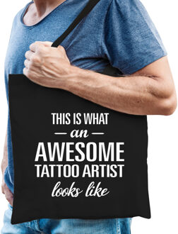 Bellatio Decorations Zwart cadeau tas awesome tattoo artist / geweldige tattoo artiest voor dames en heren - Feest Boodschappentassen