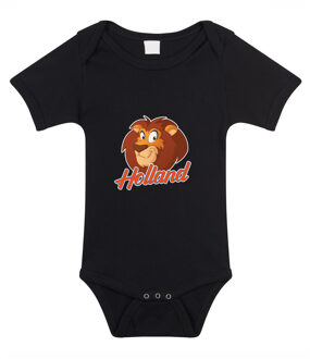 Bellatio Decorations Zwart fan romper voor babys - Holland met cartoon leeuw - Nederland supporter - Koningsdag / EK / WK romper / outfit 56 (1-2 maanden)