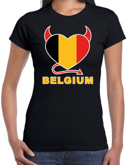 Bellatio Decorations Zwart fan shirt / kleding Belgium hart EK/ WK voor dames 2XL - Feestshirts