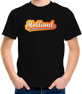 Bellatio Decorations Zwart fan t-shirt voor kinderen - Holland met Nederlandse wimpel - Nederland supporter - EK/ WK shirt / outfit L (146-152)