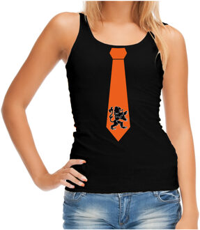 Bellatio Decorations Zwart fan tanktop voor dames - oranje leeuw stropdas - Holland / Nederland supporter - EK/ WK mouwloos t-shirt / outfit L