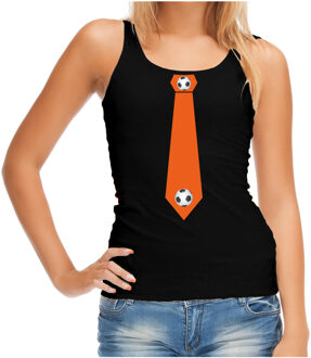 Bellatio Decorations Zwart fan tanktop voor dames - oranje voetbal stropdas - Holland / Nederland supporter - EK/ WK mouwloos t-shirt / outfit L