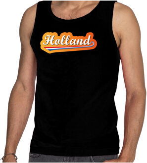 Bellatio Decorations Zwart fan tanktop voor heren - Holland met Nederlandse wimpel - Nederland supporter - EK/ WK mouwloos t-shirt / outfit 2XL