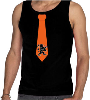 Bellatio Decorations Zwart fan tanktop voor heren - oranje leeuw stropdas - Holland / Nederland supporter - EK/ WK mouwloos t-shirt / outfit 2XL