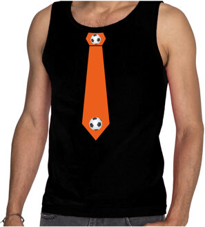 Bellatio Decorations Zwart fan tanktop voor heren - oranje voetbal stropdas - Holland / Nederland supporter - EK/ WK mouwloos t-shirt / outfit 2XL