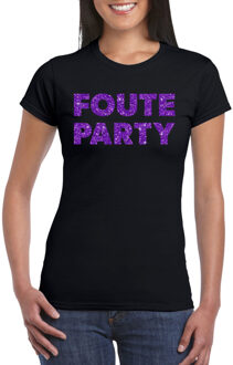 Bellatio Decorations Zwart Foute Party t-shirt met paarse glitters dames S - Feestshirts