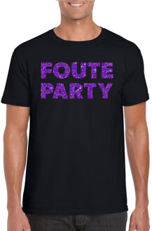 Bellatio Decorations Zwart Foute Party t-shirt met paarse glitters heren XL - Feestshirts