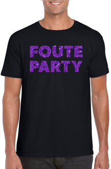 Bellatio Decorations Zwart Foute Party t-shirt met paarse glitters heren