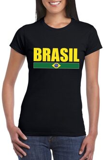 Bellatio Decorations Zwart/ geel Brazilie supporter t-shirt voor dames 2XL