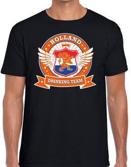 Bellatio Decorations Zwart Holland drinking team t-shirt / t-shirt oranje accenten heren -  Nederland/supporter kleding 2XL