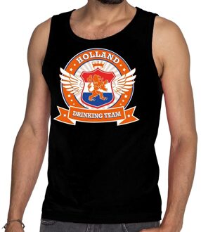 Bellatio Decorations Zwart Holland drinking team tankop / mouwloos shirt oranje accenten heren -  Nederland/supporter kleding 2XL