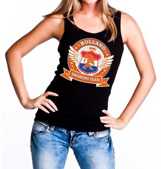 Bellatio Decorations Zwart Holland drinking team tanktop / mouwloos shirt / tanktop / mouwloos shirt zwart dames - Koningsdag / supporters kleding L