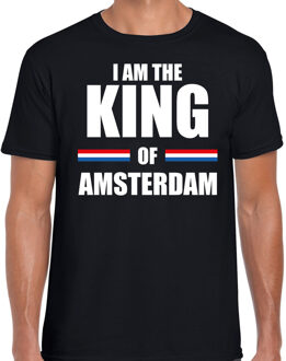 Bellatio Decorations Zwart I am the King of Amsterdam shirt - Koningsdag t-shirt voor heren 2XL - Feestshirts Oranje