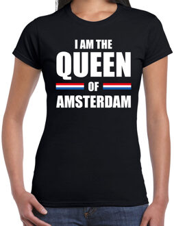 Bellatio Decorations Zwart I am the Queen of Amsterdam shirt - Koningsdag t-shirt voor dames 2XL - Feestshirts