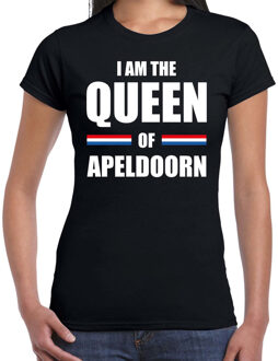 Bellatio Decorations Zwart I am the Queen of Apeldoorn t-shirt - Koningsdag shirt voor dames XS