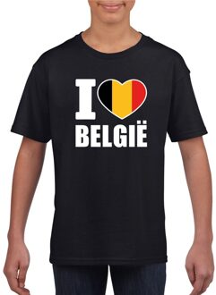 Bellatio Decorations Zwart I love Belgie supporter shirt kinderen - Belgisch shirt jongens en meisjes L (146-152)