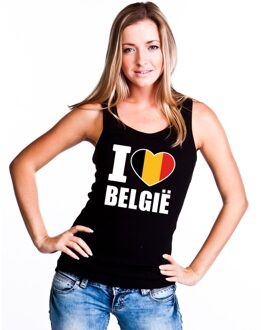 Bellatio Decorations Zwart I love Belgie supporter singlet shirt/ tanktop dames - Belgisch shirt dames L